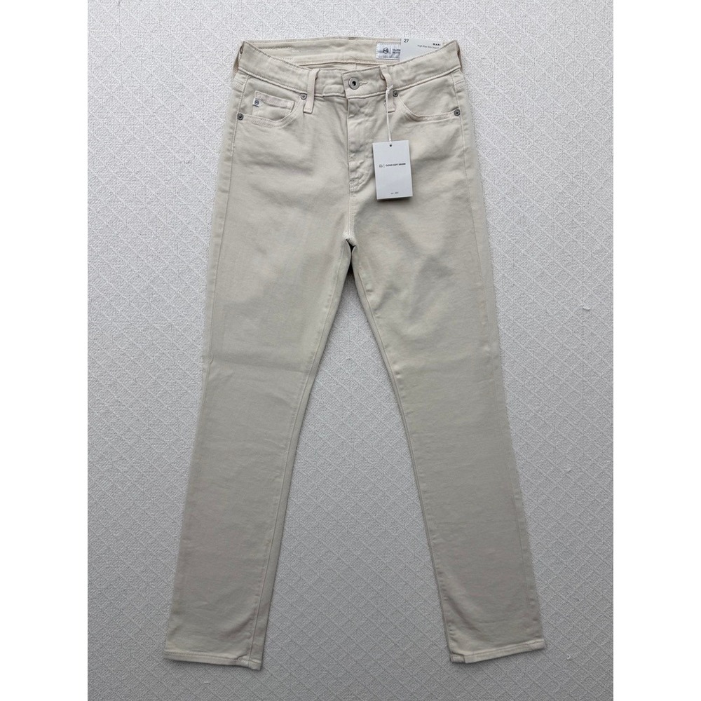 AG Adriano Goldschmied Mari High Rise Slim Straight Jeans Cream Cloud Denim 27